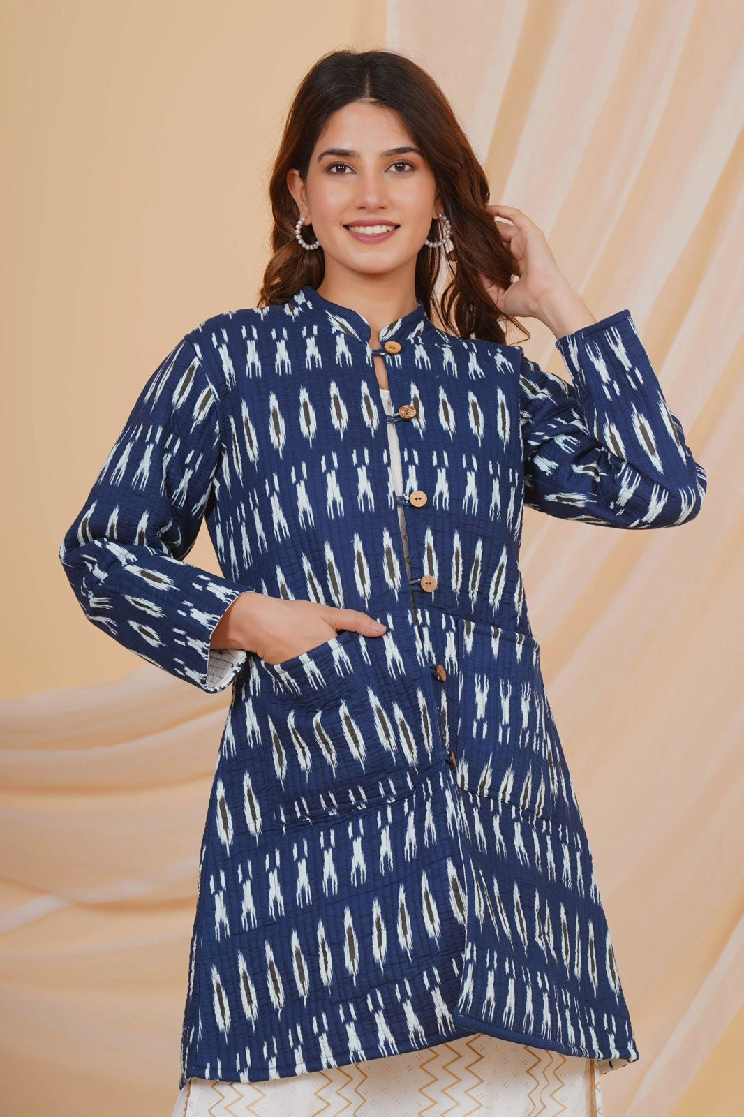 Blue Ikkat Reversible Mayo Jacket