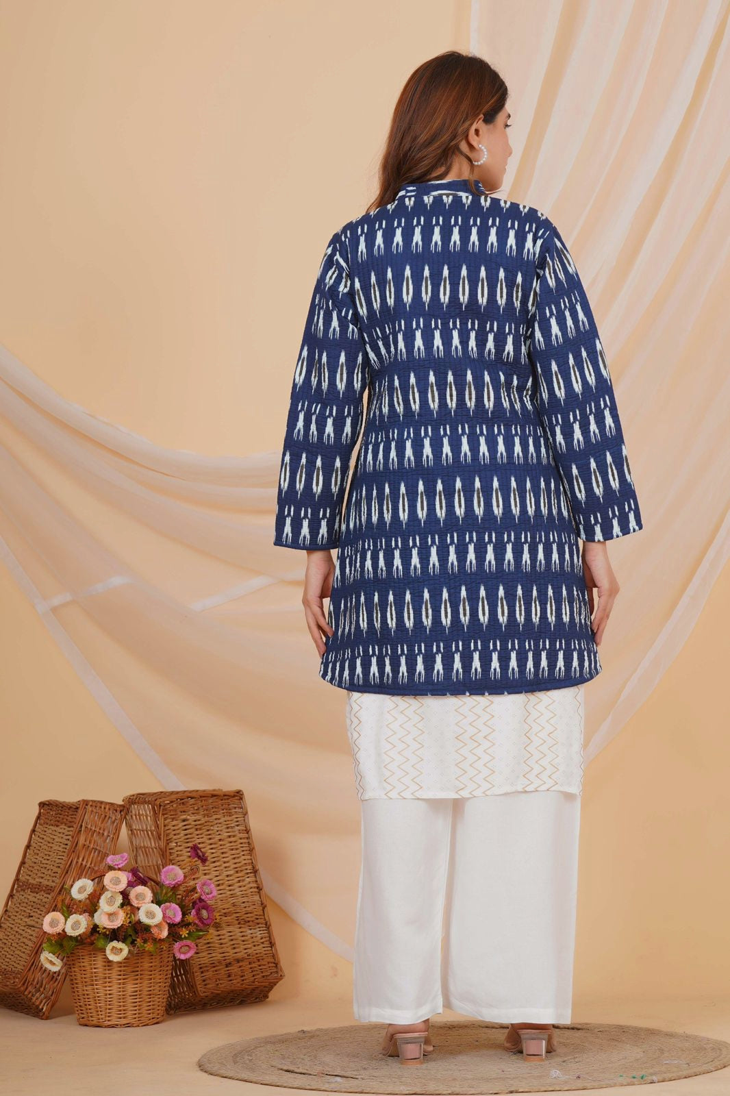 Blue Ikkat Reversible Mayo Jacket