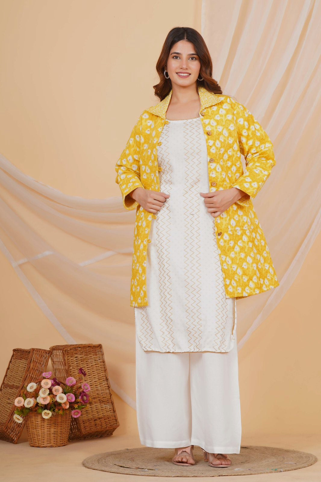 Yellow Buds Reversible Collar Jacket