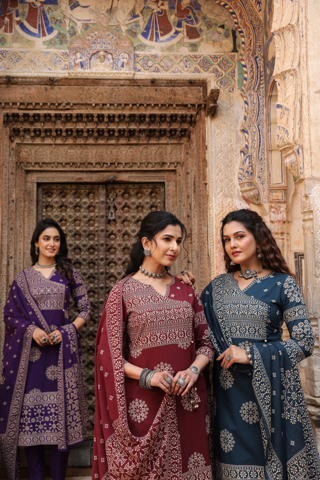 Purple Mandala Angrakha Cotton Dupatta Suit