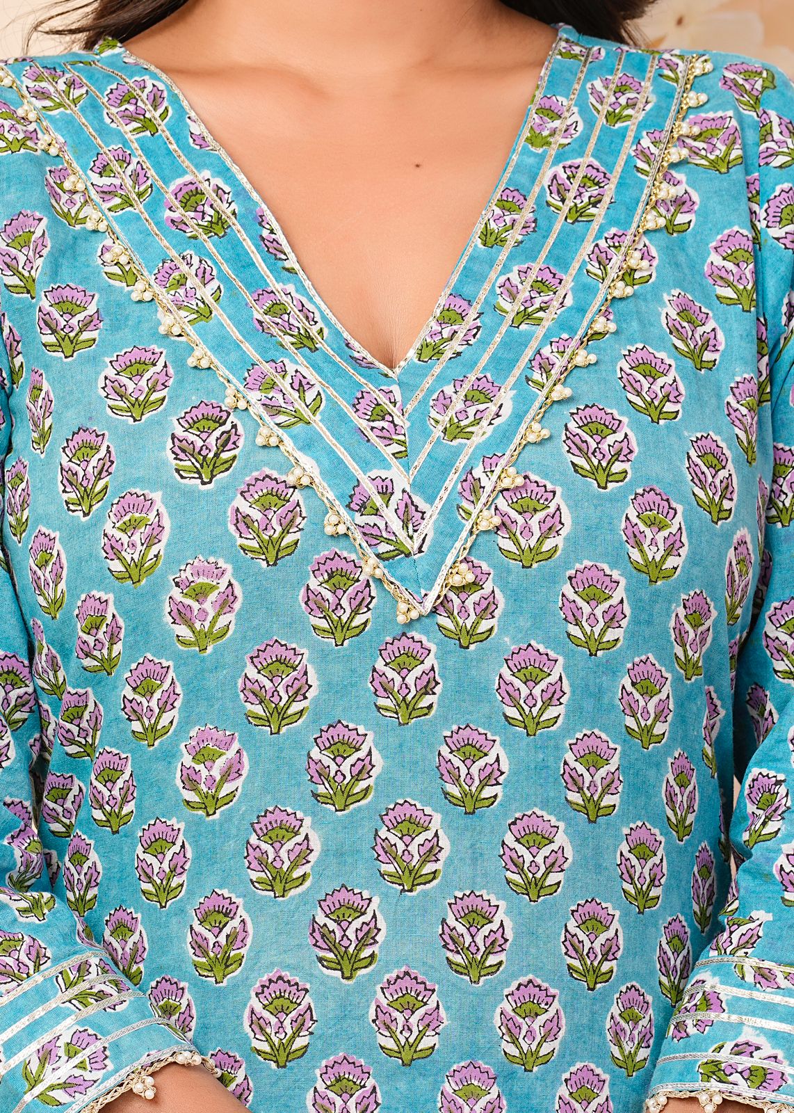 cotton printed kurti pant set
