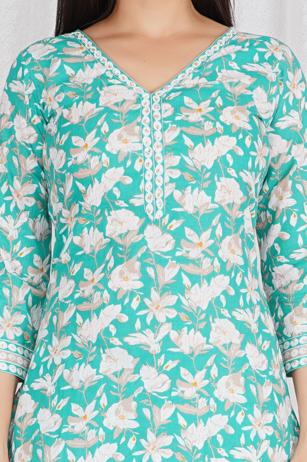 Teal Meadow Embroidery Kurta Pant Set