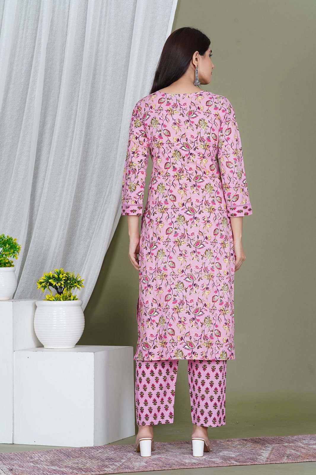 Rosy Pink Pintex Kurta Pant Set