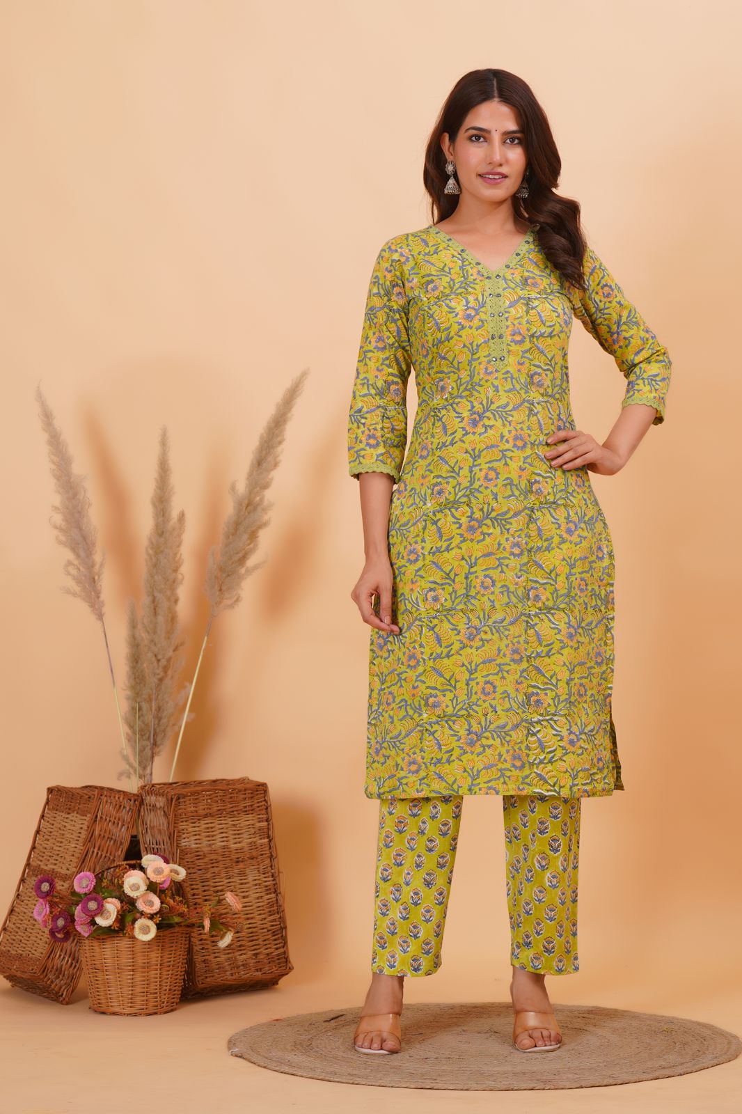 Lime Green Meadows Kurta Pant Set