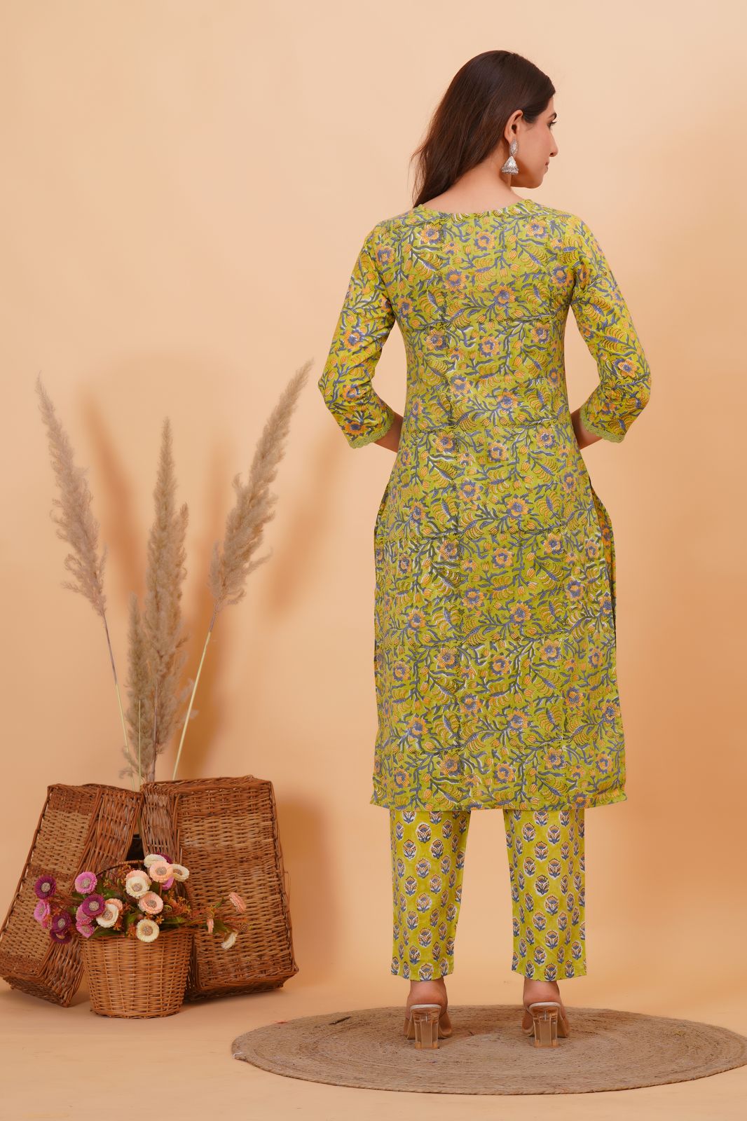 Lime Green Meadows Kurta Pant Set