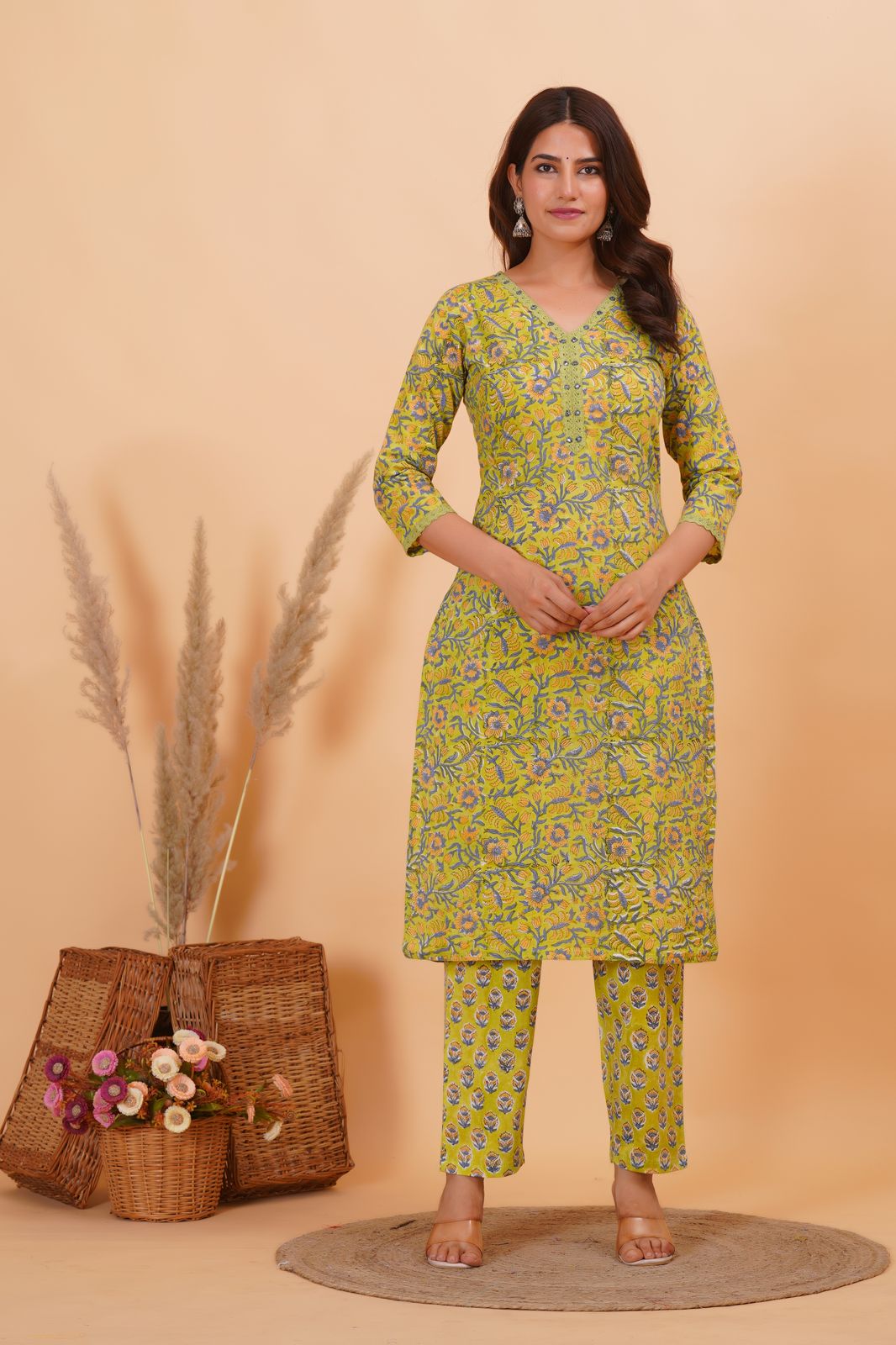 Lime Green Meadows Kurta Pant Set
