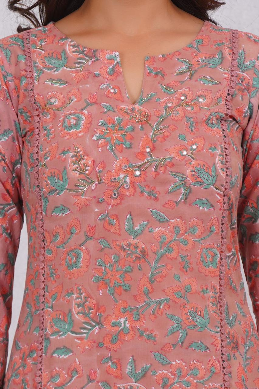 hand block printed kurta set with dupatta