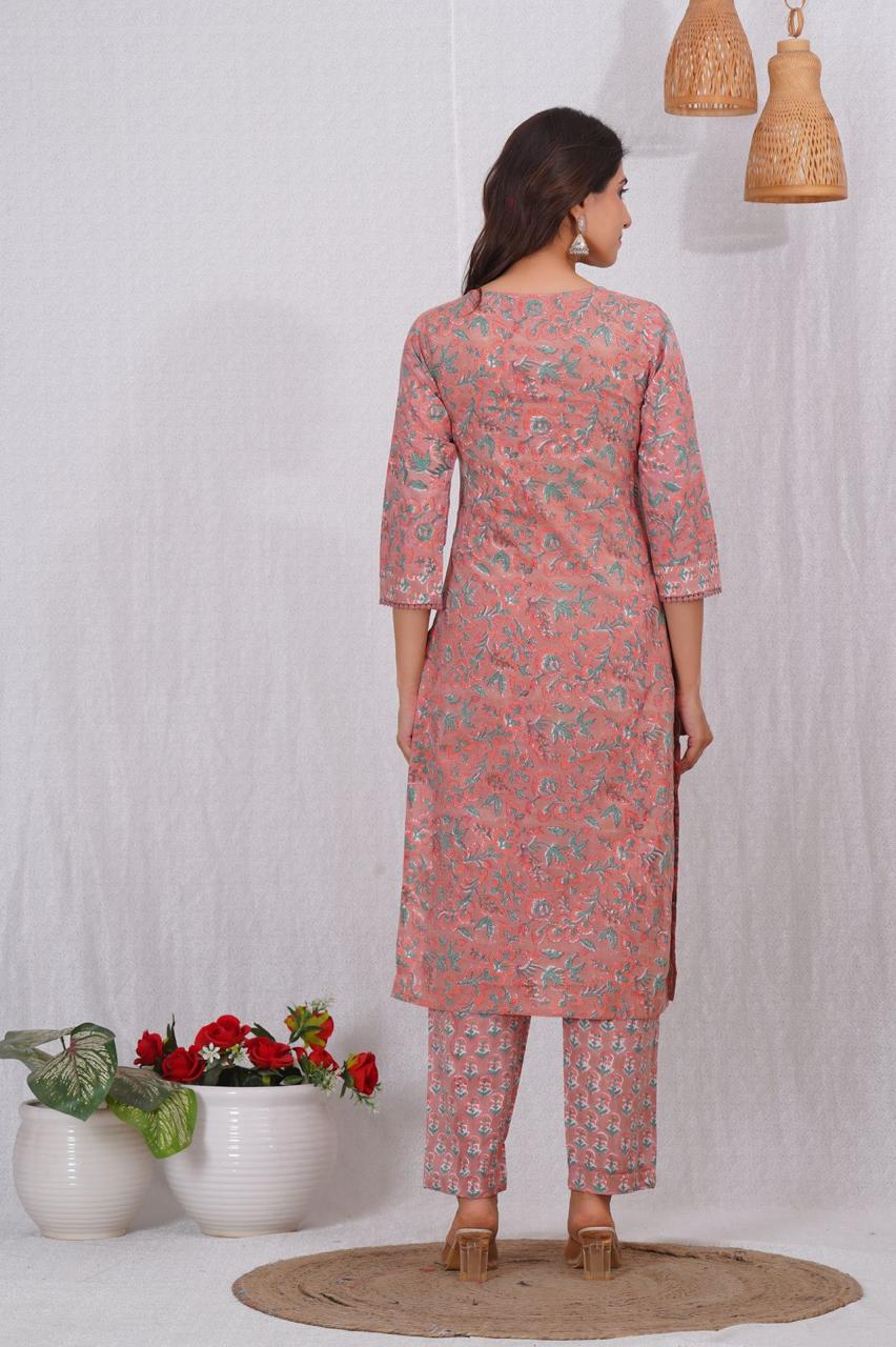 hand block printed kurta set with dupatta