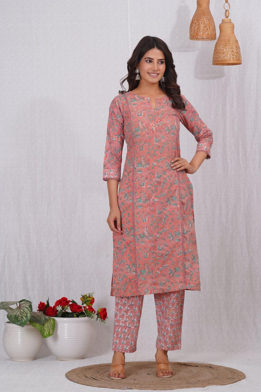 hand block printed kurta set with dupatta