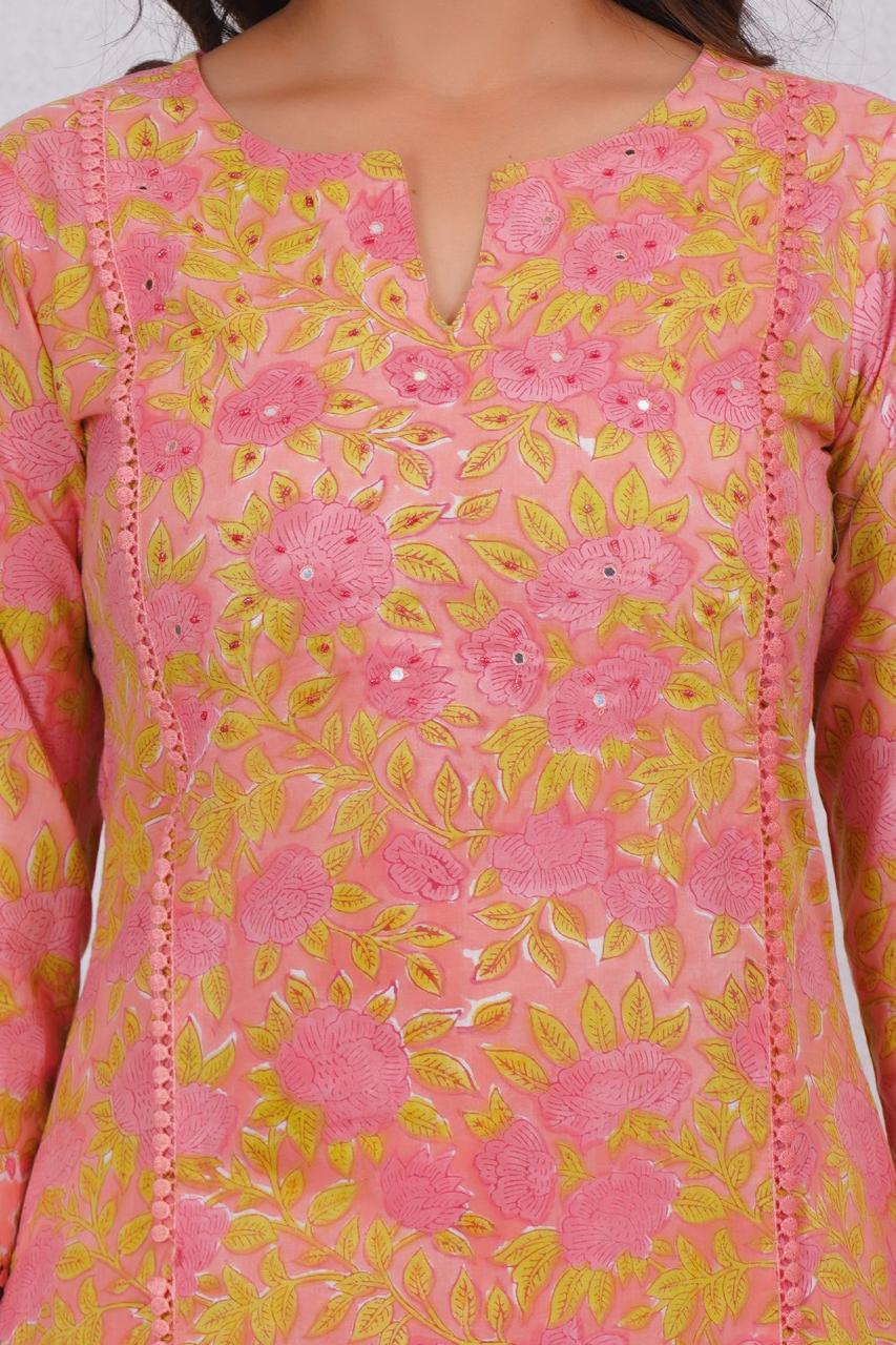 hand block printed kurta set with dupatta