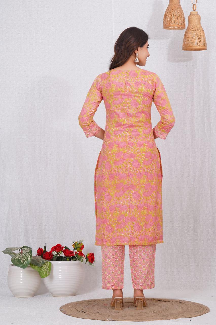 hand block printed kurta set with dupatta