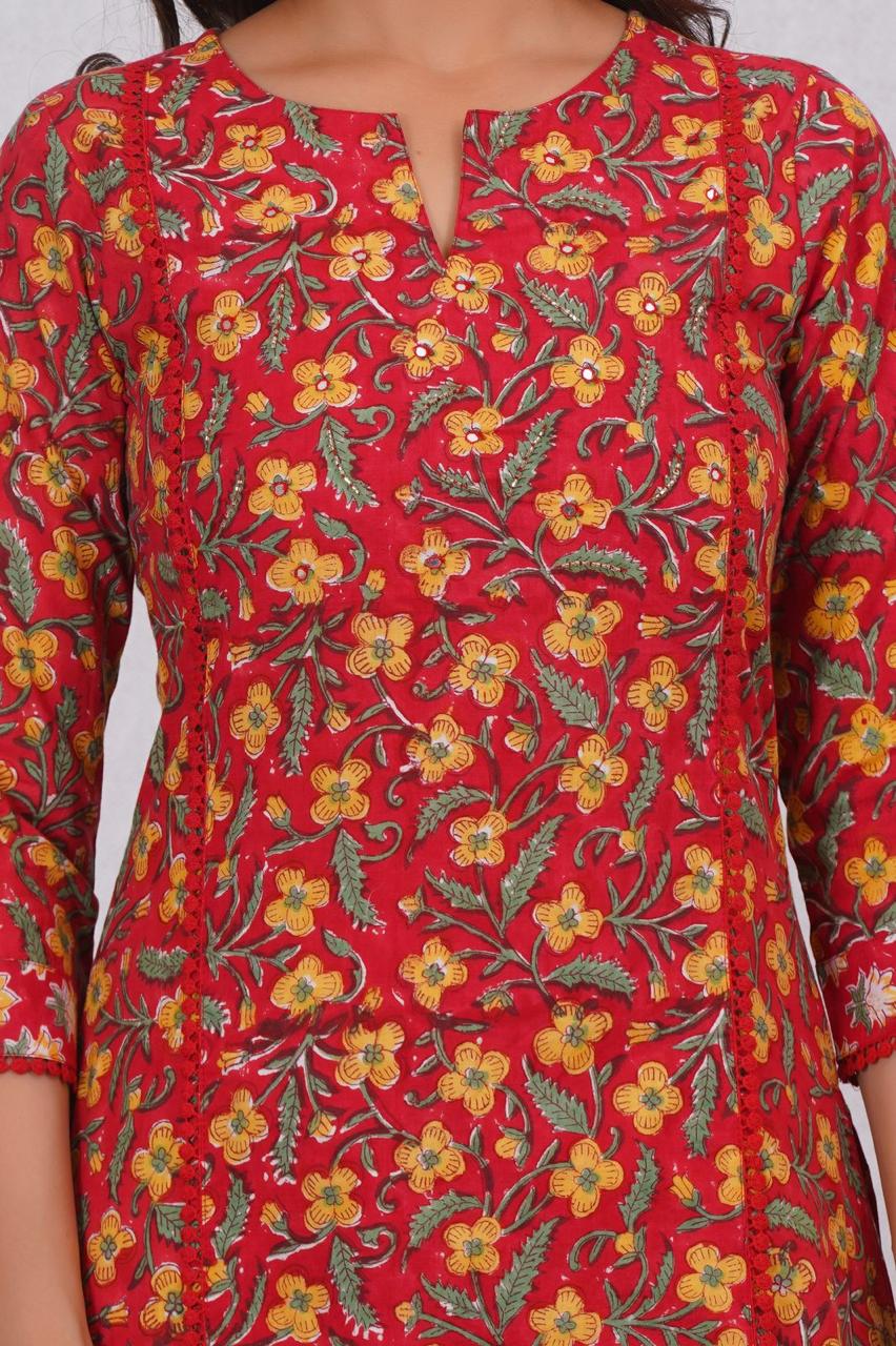hand block printed kurta set with dupatta