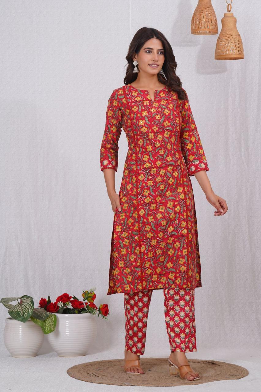 hand block printed kurta set with dupatta
