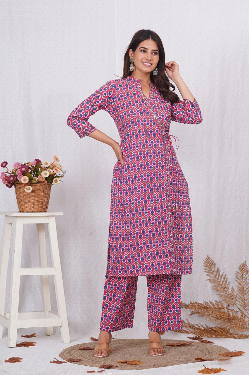 hand block printed kurta set with dupatta