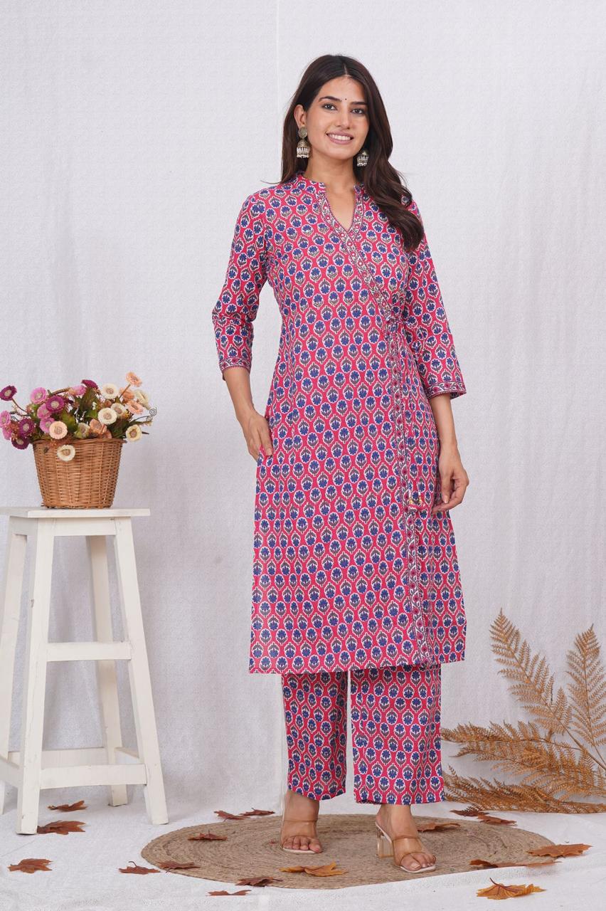 hand block printed kurta set with dupatta