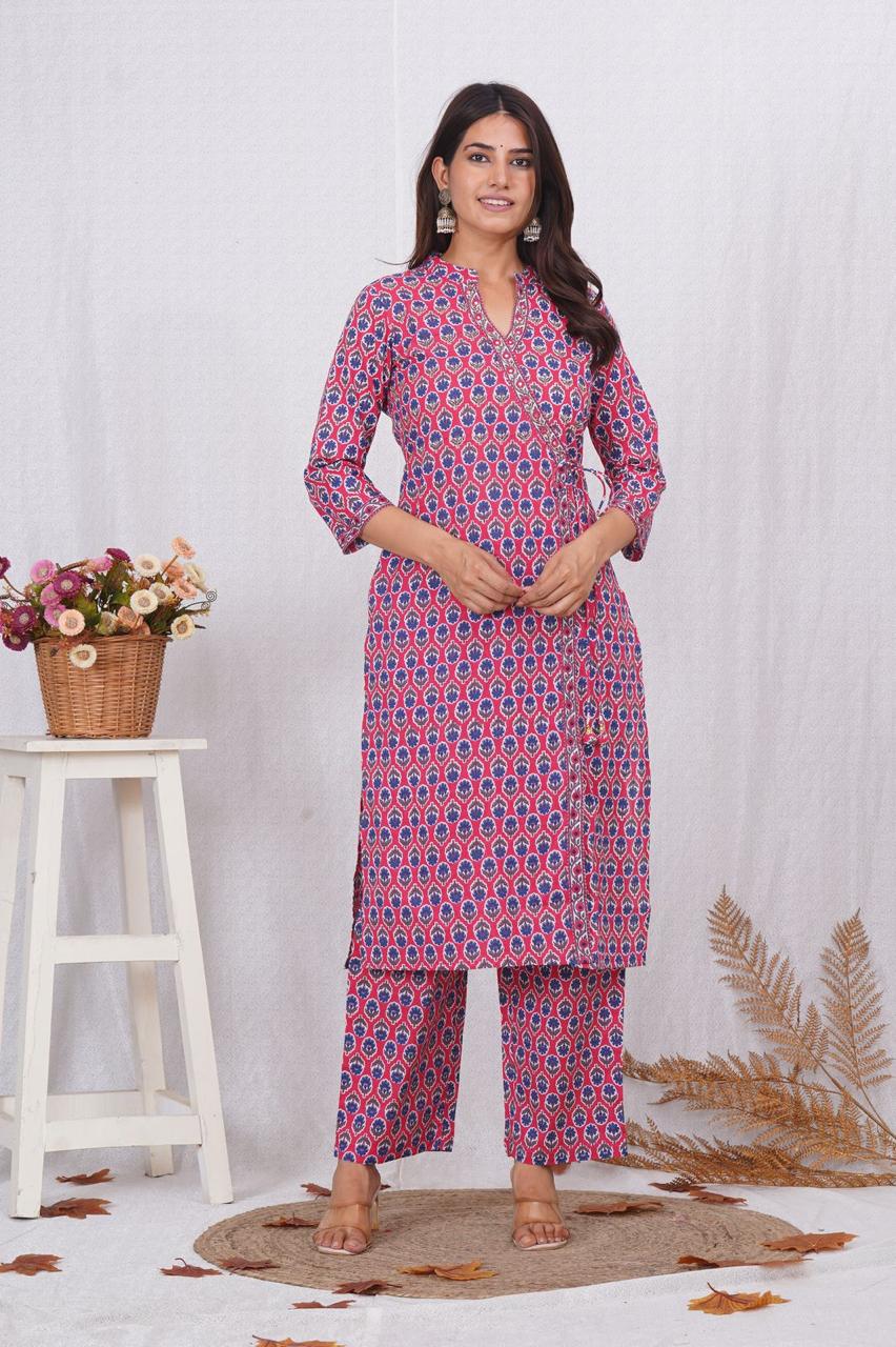 hand block printed kurta set with dupatta