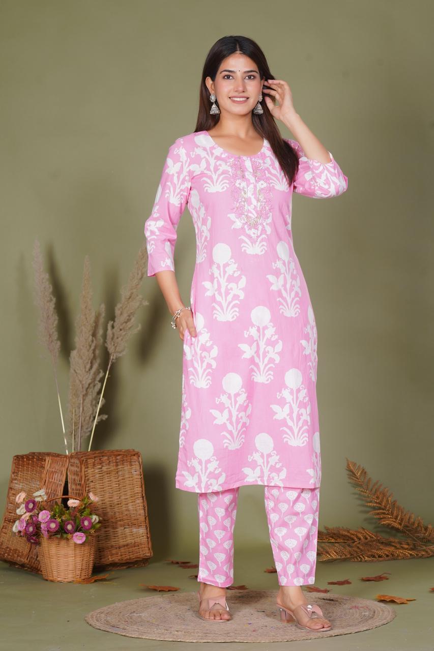 hand block printed kurta set with dupatta