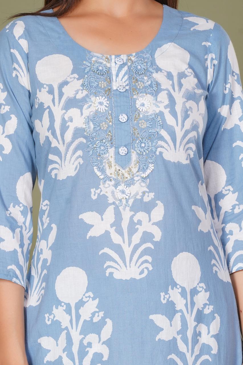 hand block printed kurta set with dupatta