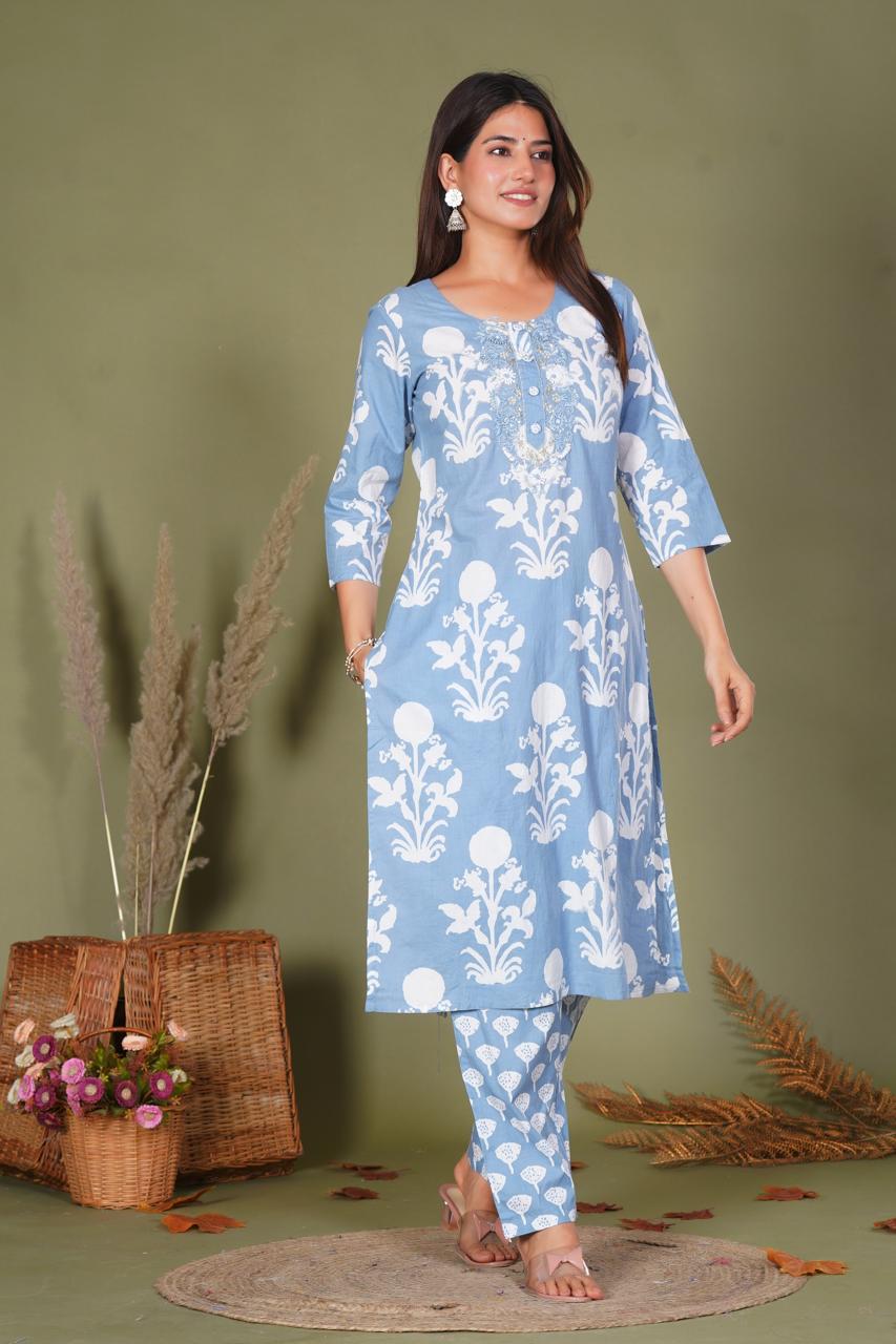 hand block printed kurta set with dupatta