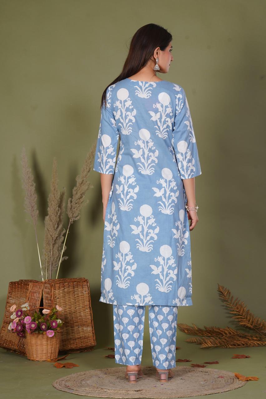 hand block printed kurta set with dupatta