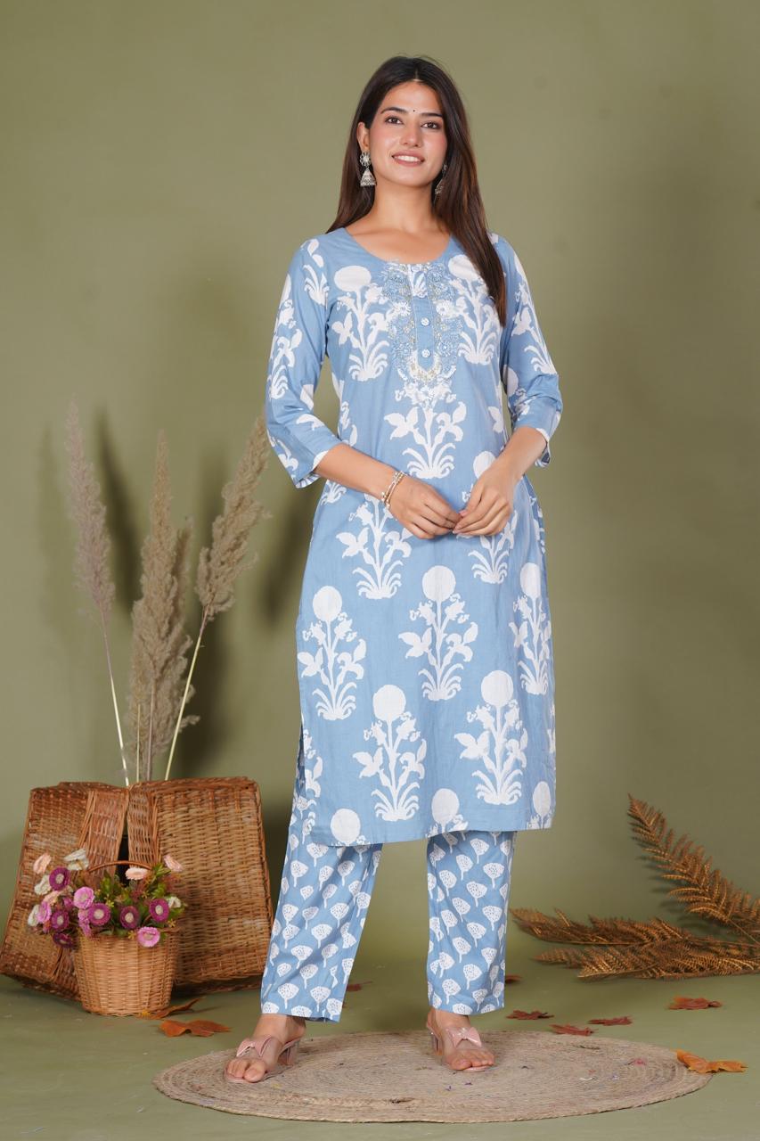 hand block printed kurta set with dupatta