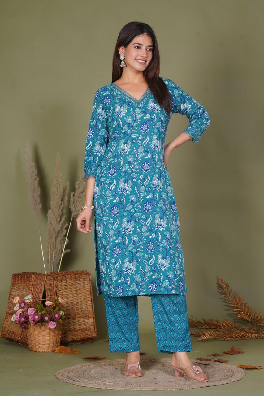 hand block printed kurta set with dupatta
