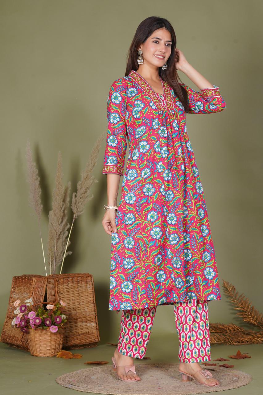 hand block printed kurta set with dupatta