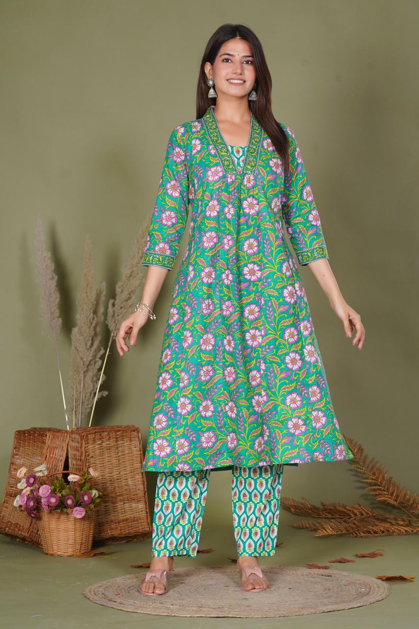 hand block printed kurta set with dupatta