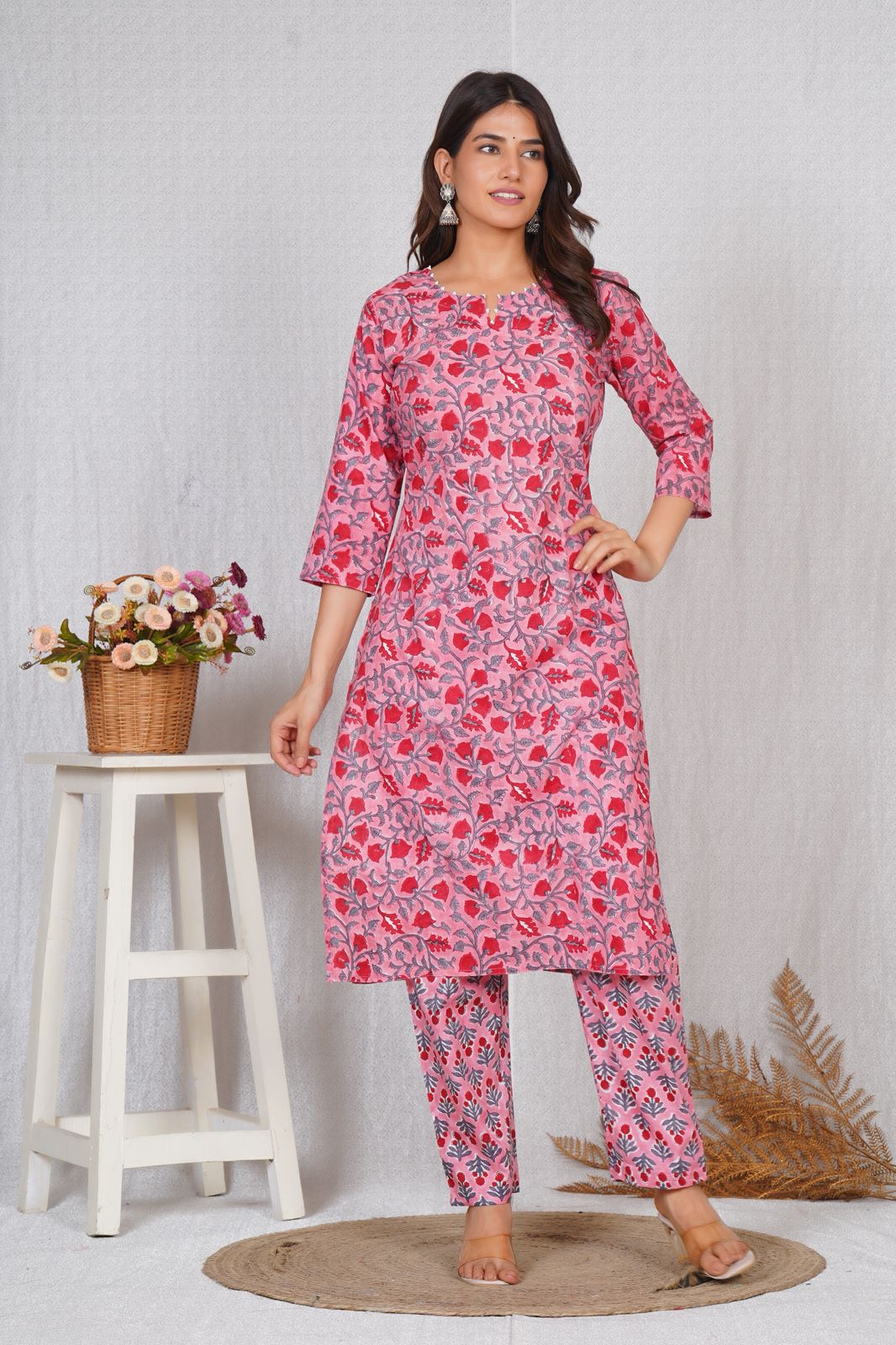hand block printed kurta set with dupatta