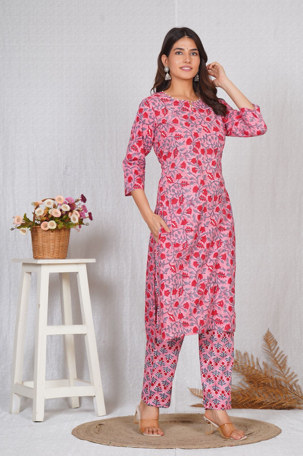 hand block printed kurta set with dupatta