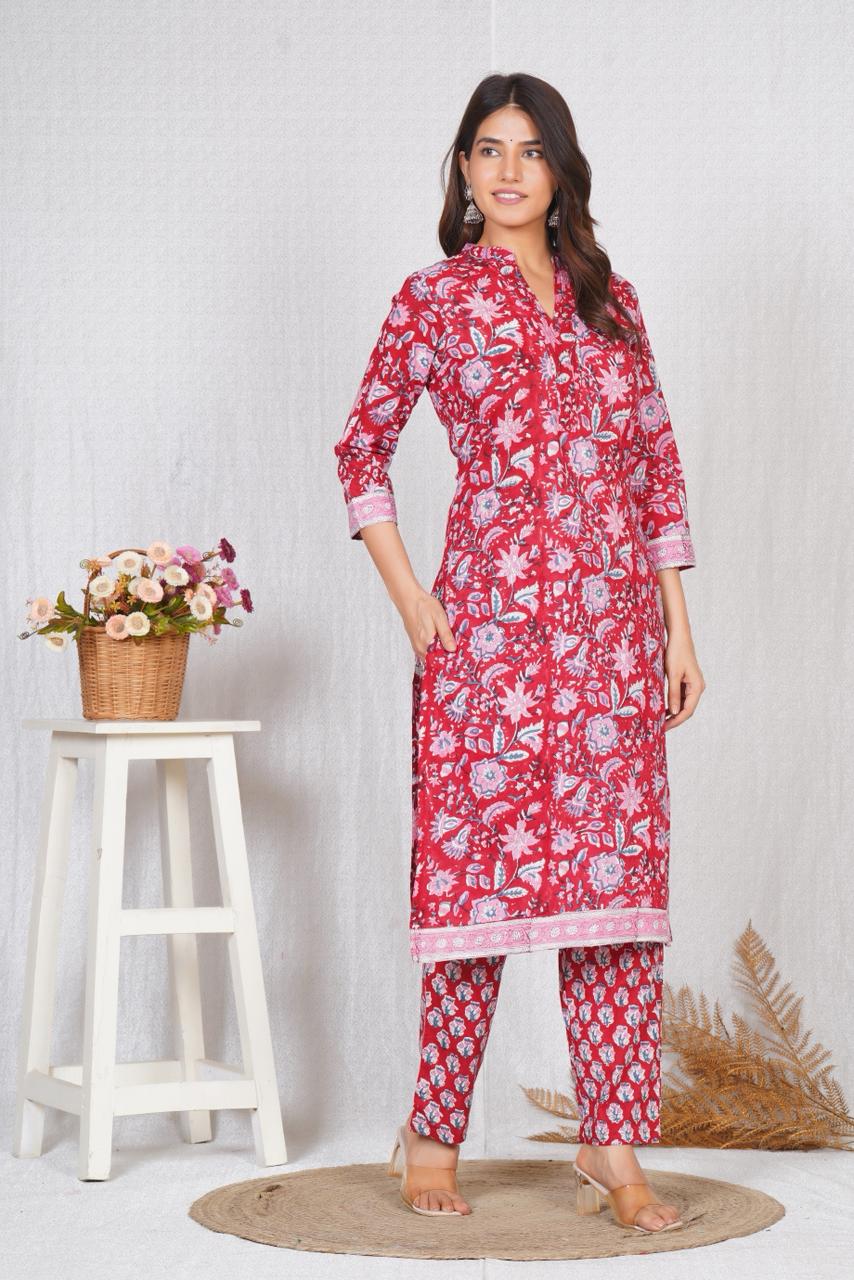 hand block printed kurta set with dupatta