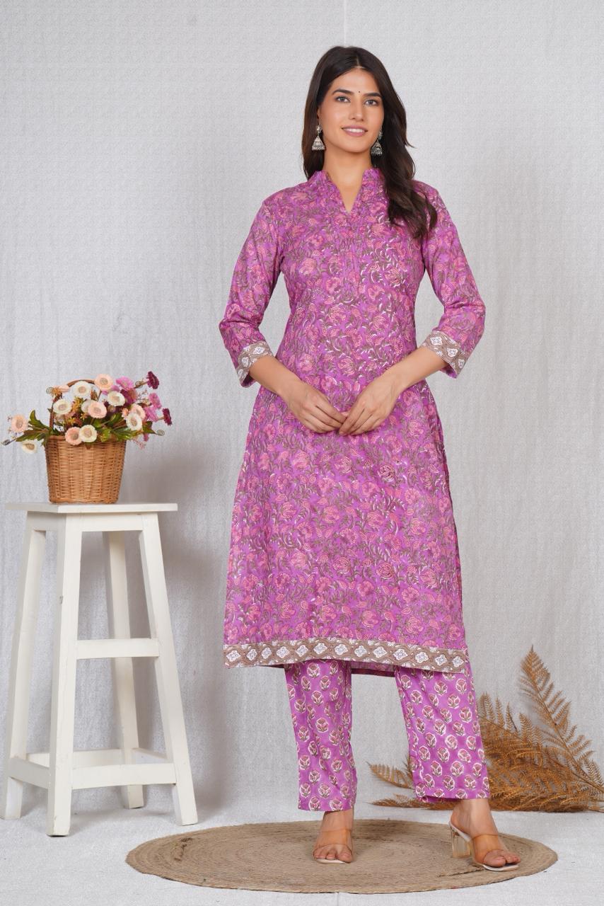 hand block printed kurta set with dupatta
