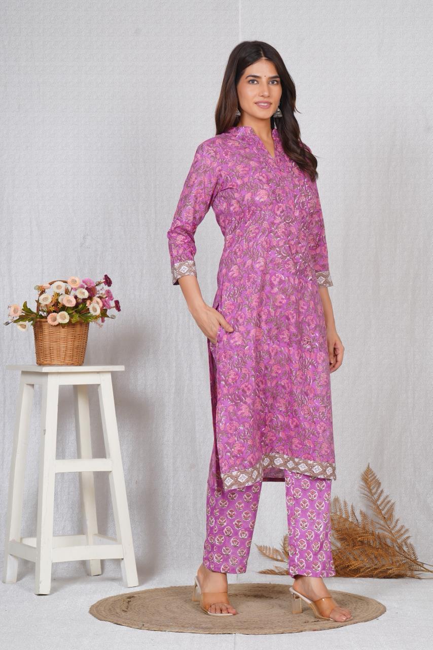 hand block printed kurta set with dupatta