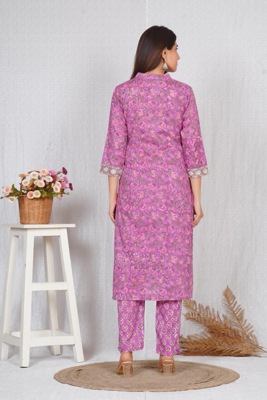 hand block printed kurta set with dupatta