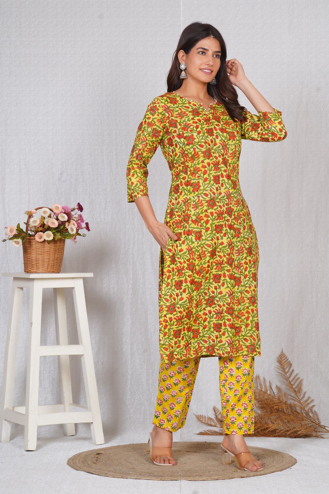 hand block printed kurta set with dupatta
