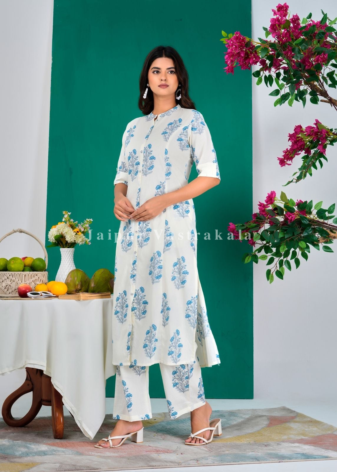 Blue Boota Kurti Pant Coord