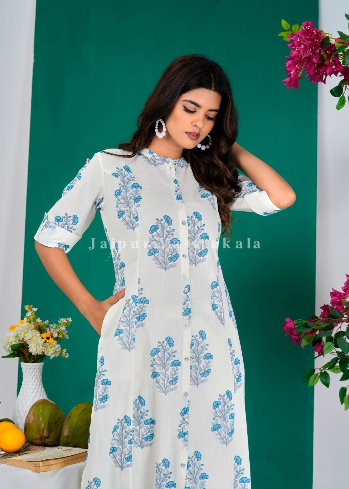 Blue Boota Kurti Pant Coord