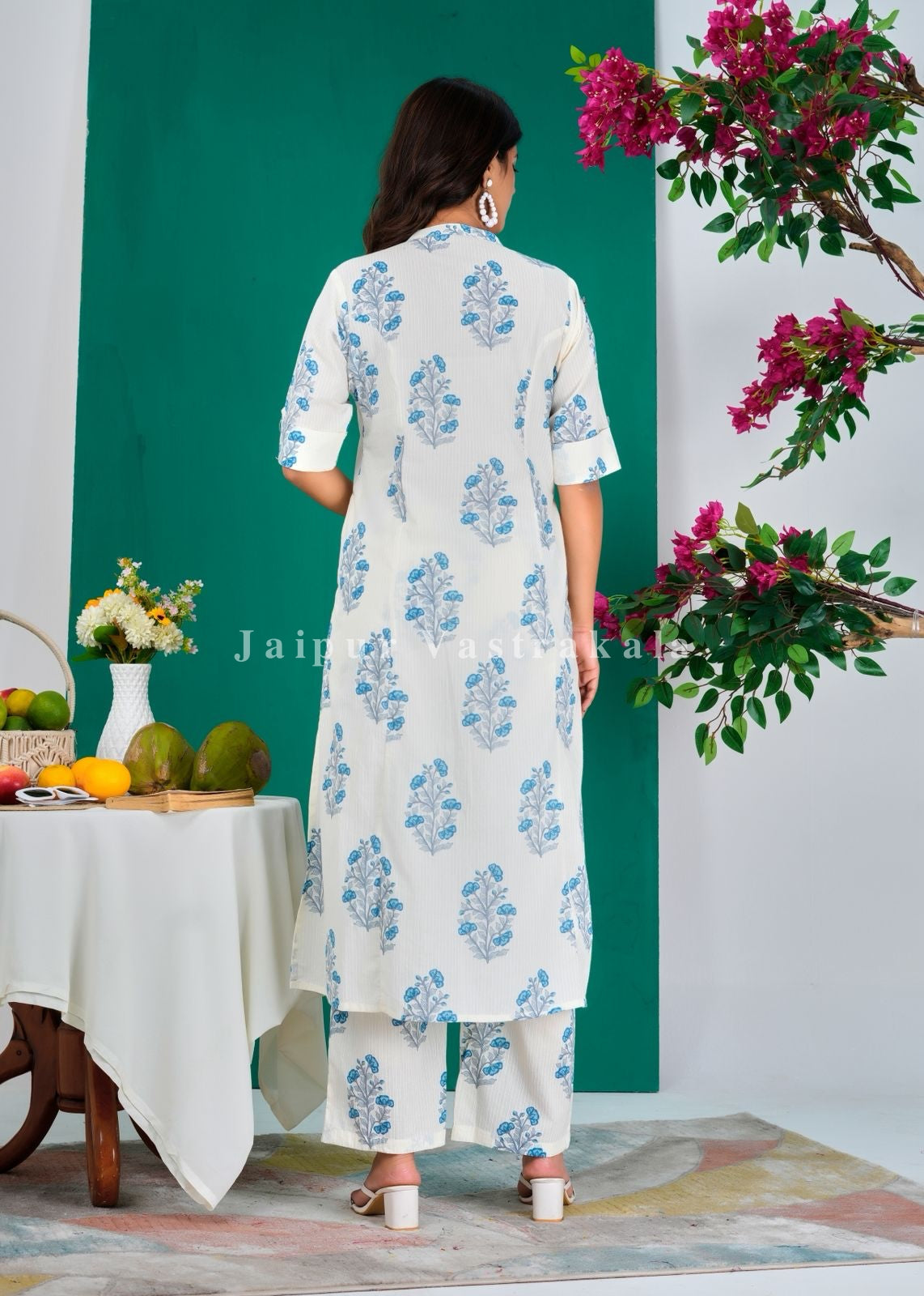 Blue Boota Kurti Pant Coord