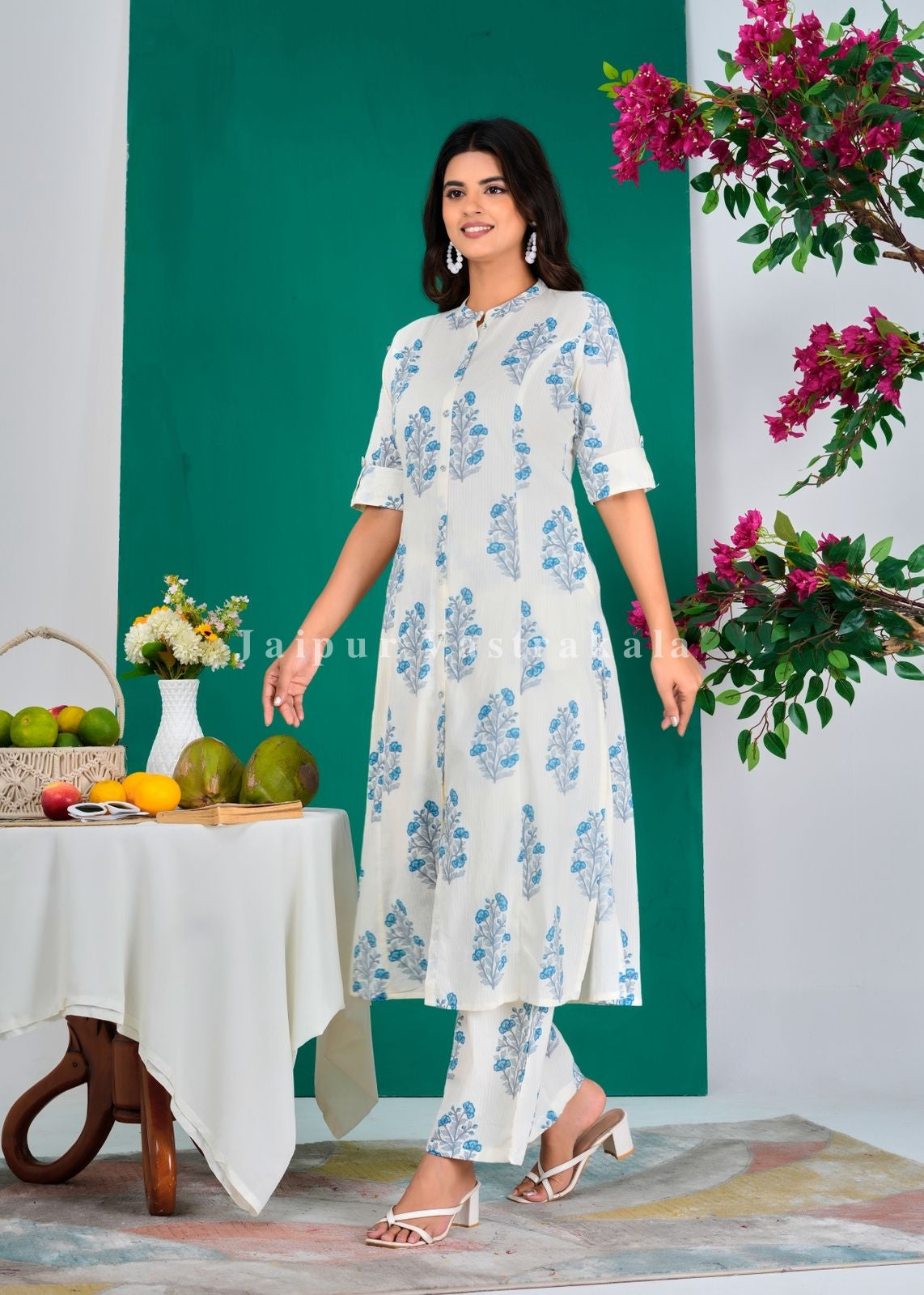 Blue Boota Kurti Pant Coord