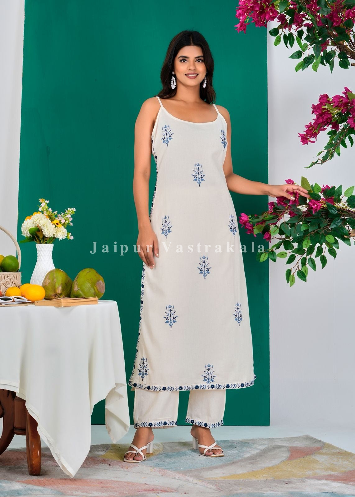 Blue Bud Spaghetti A-line Kurti Pant Coord