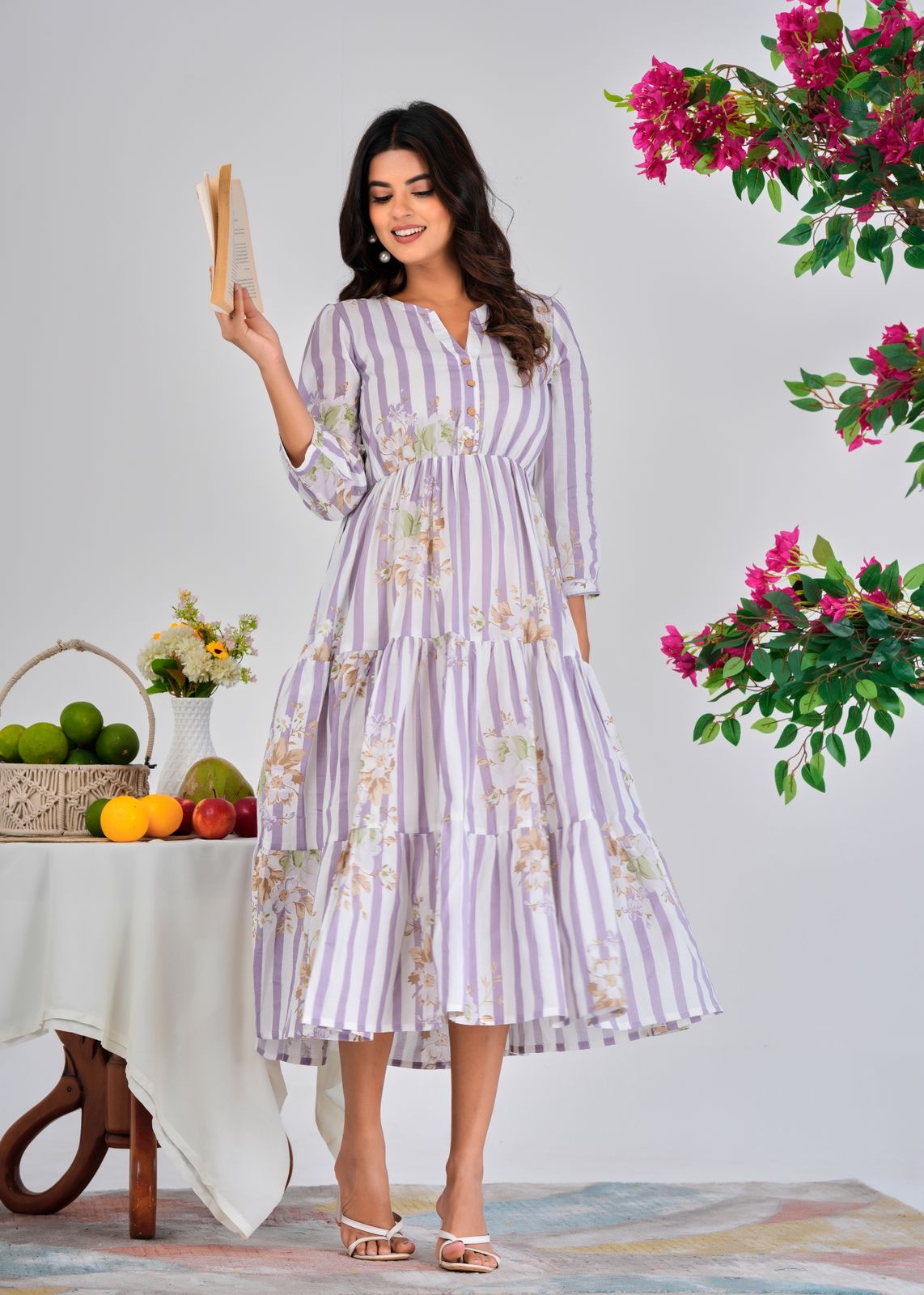 Lilac Stripes Cotton Dress