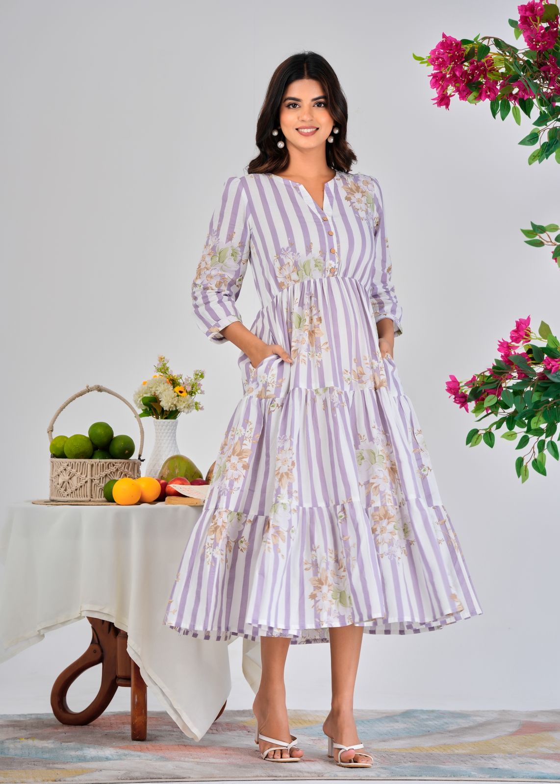 Lilac Stripes Cotton Dress