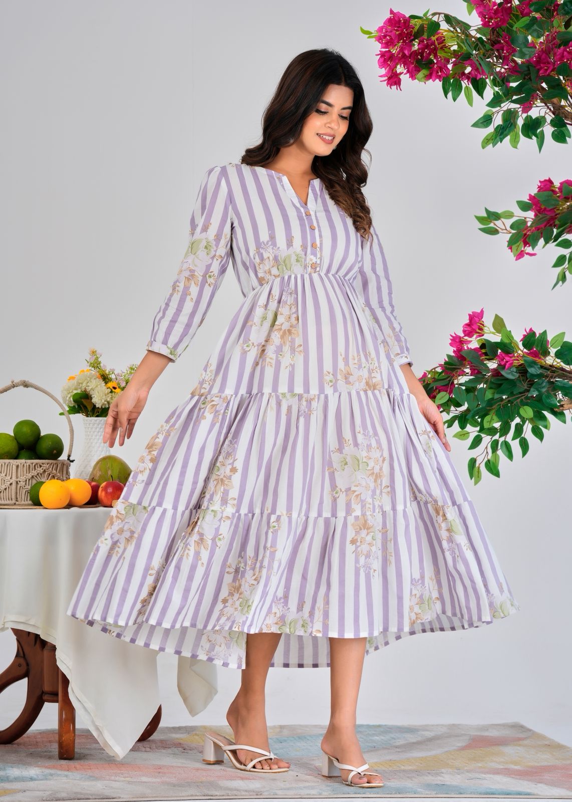 Lilac Stripes Cotton Dress