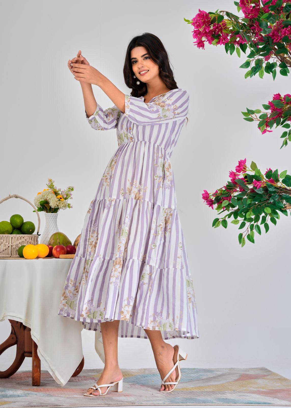 Lilac Stripes Cotton Dress