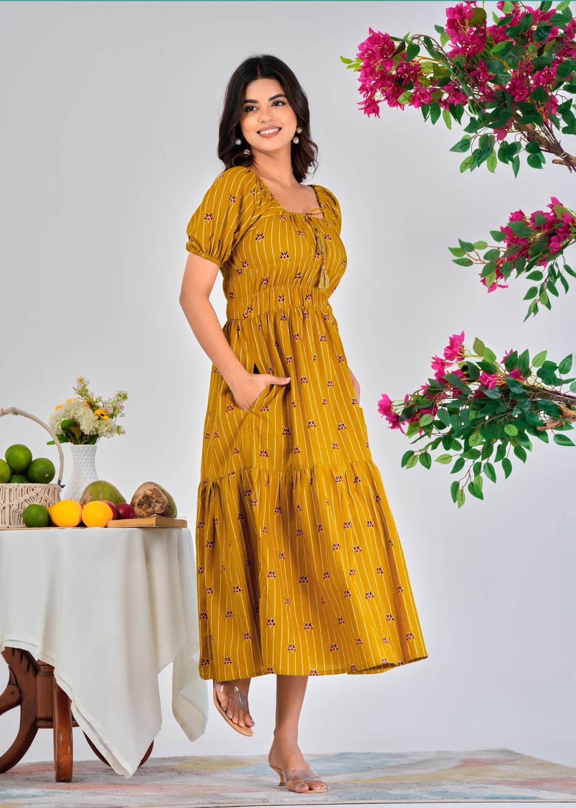 Mustard Stripes Charm Cotton Dress