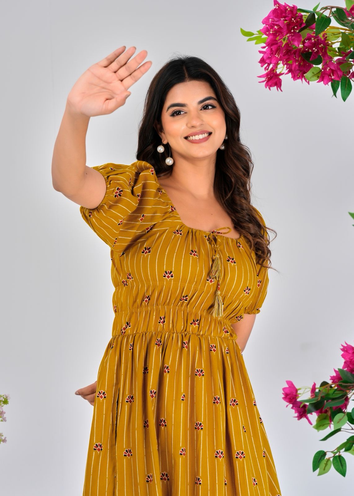 Mustard Stripes Charm Cotton Dress