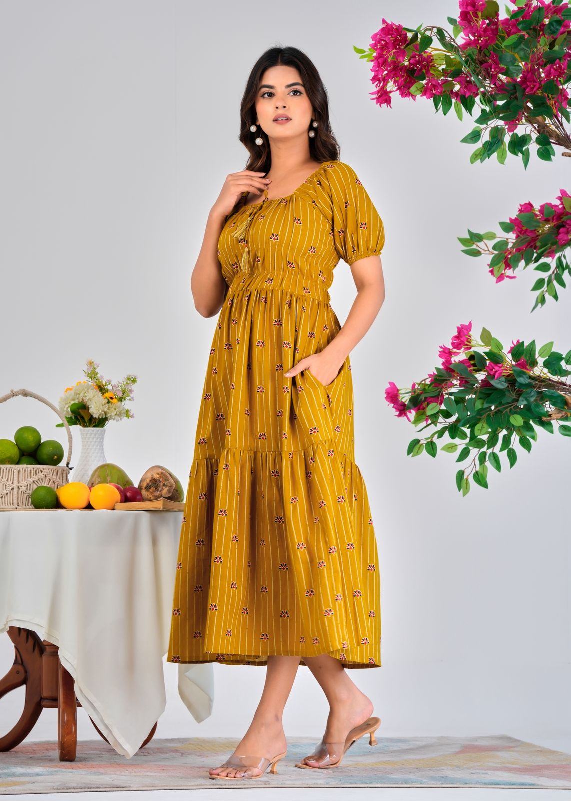 Mustard Stripes Charm Cotton Dress