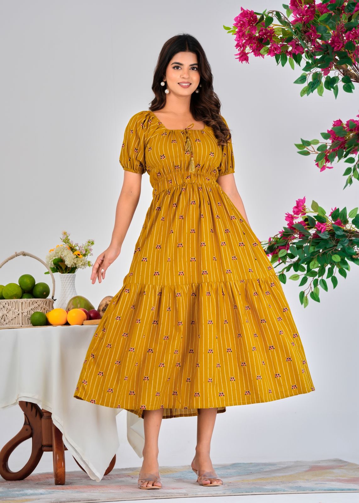 Mustard Stripes Charm Cotton Dress