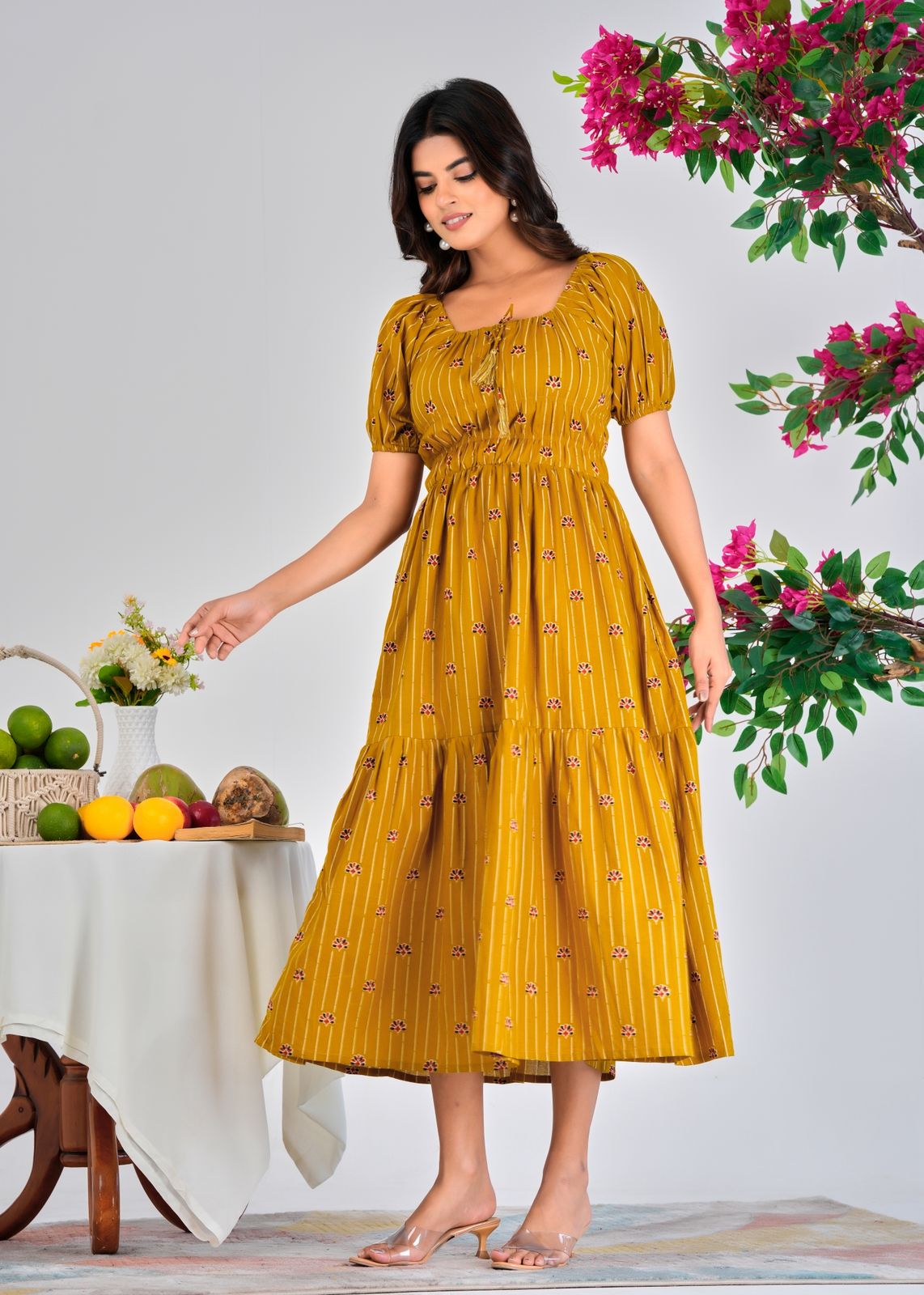 Mustard Stripes Charm Cotton Dress