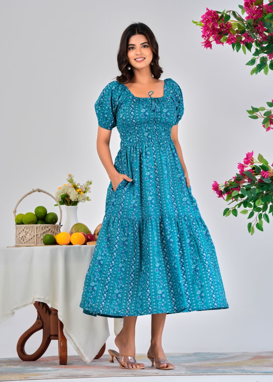 Dark Teal Trail Cotton Dress